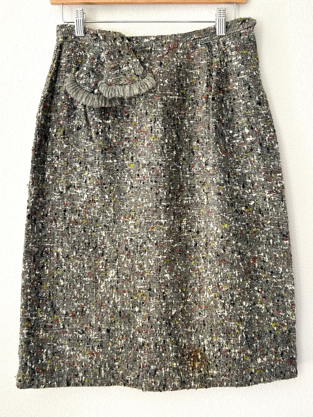 Vintage 60s 70s Handmade Tweed Pencil Skirt Folk Boho Countryside Size S (est)